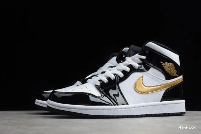 Patent Jordan 1 Air Black White Gold Mid 852542-007 0825